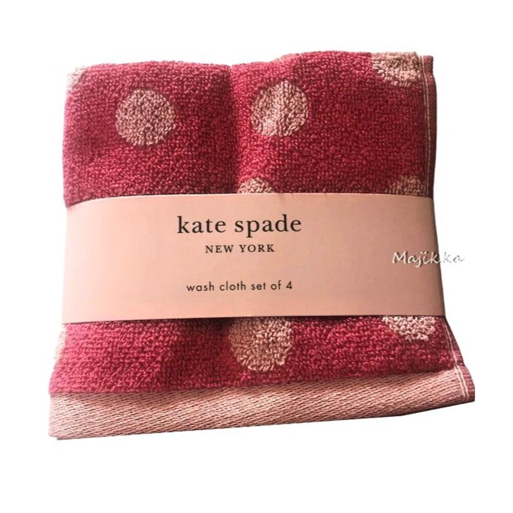 Kate Spade Pink Polka Dot Washcloths Facecloths Set of 4 Cotton Bathroom Dorm